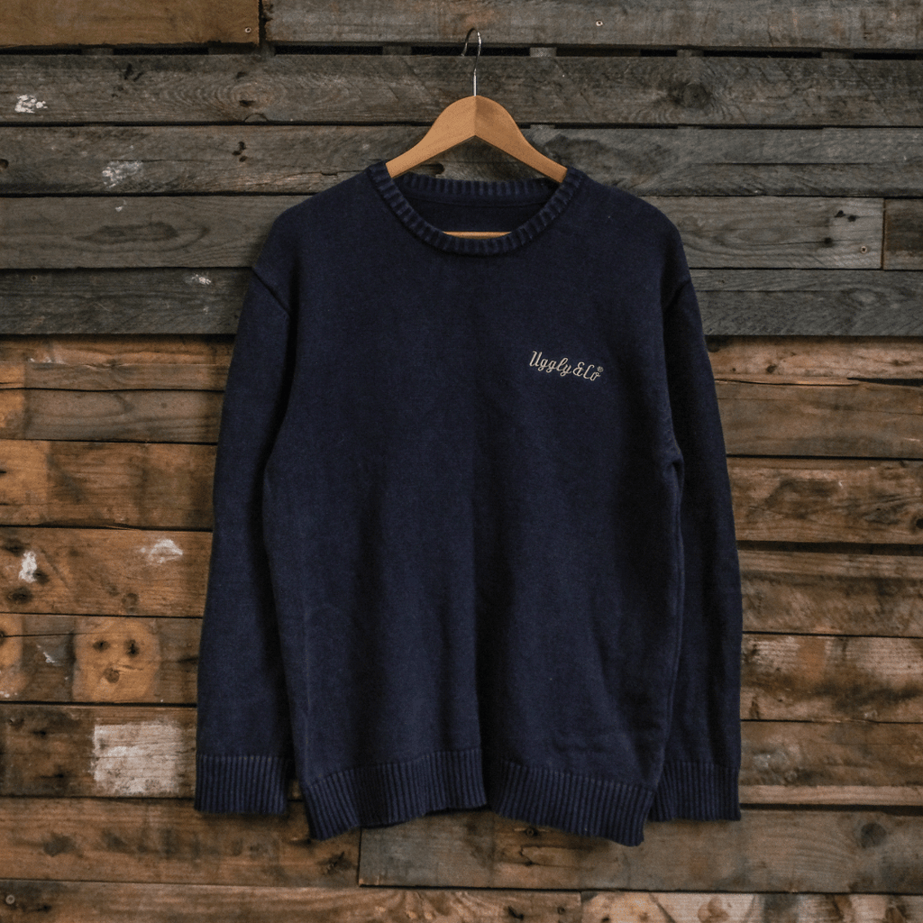 Uggly & Co Navy Knit Jumper – Heavyweight 100% Cotton Vintage Sweater