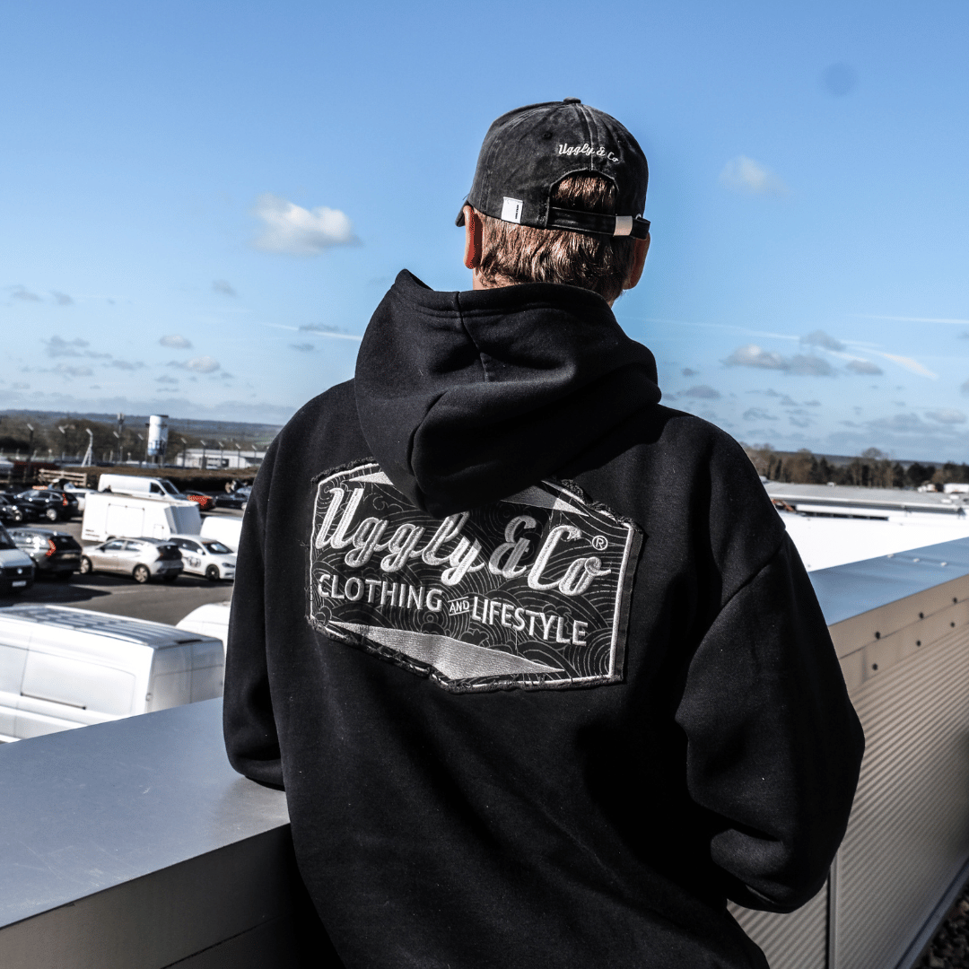 Uggly & Co Black Surf Diamond Hoodie – Heavyweight Fleece Lined