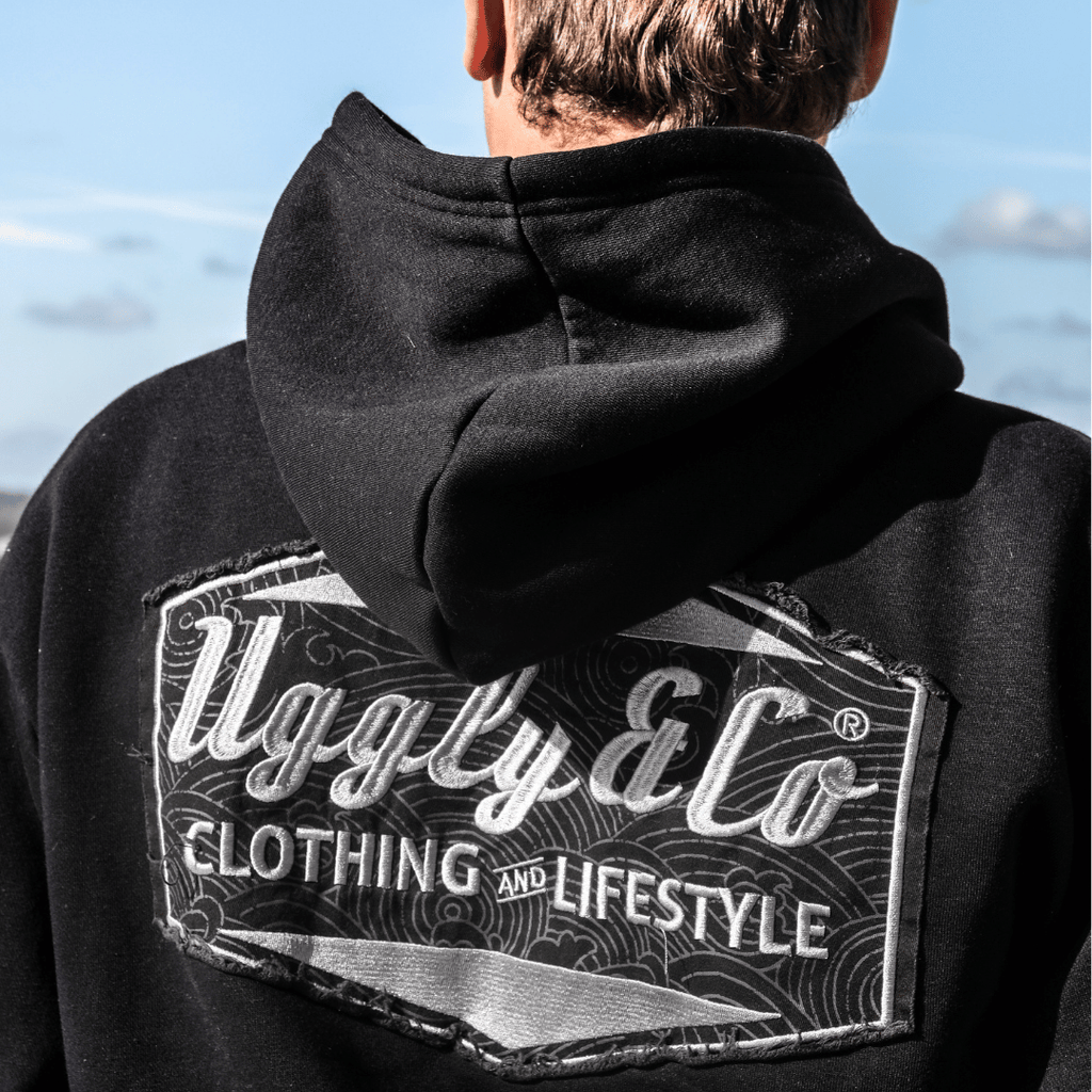 Uggly & Co Black Surf Diamond Hoodie – Heavyweight Fleece Lined