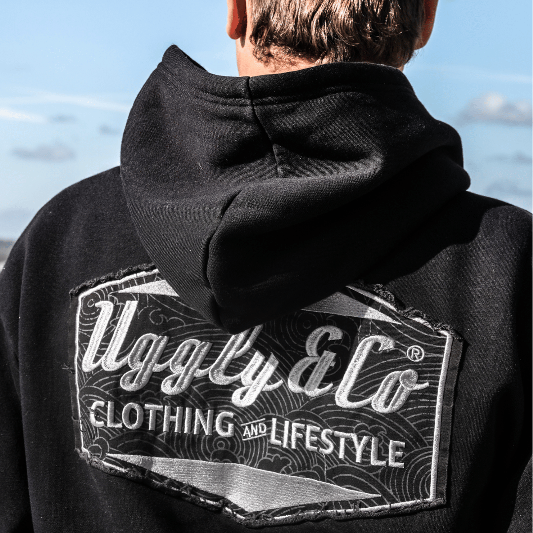 Uggly & Co Black Surf Diamond Hoodie – Heavyweight Fleece Lined