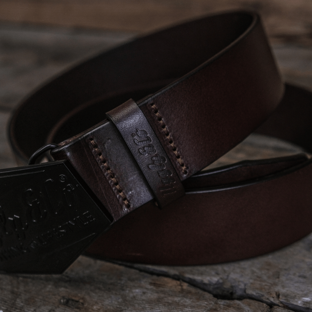 Uggly and Co Leather Diamond Belt – Western Cowhide in Cherry Walnut