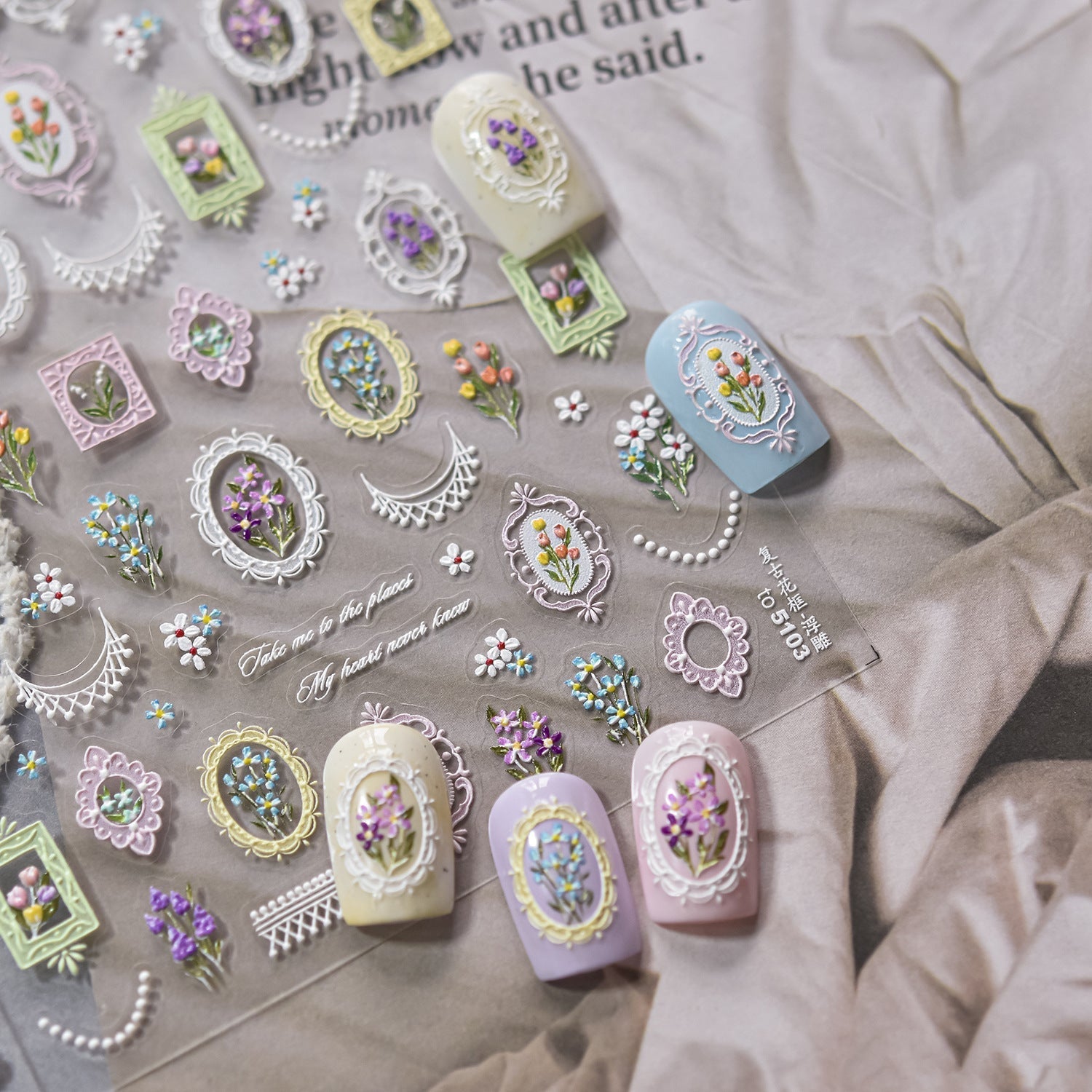 LuLuFun Studio Lace and Flower Nail Deco Stickers - Floral Nail Art Decals