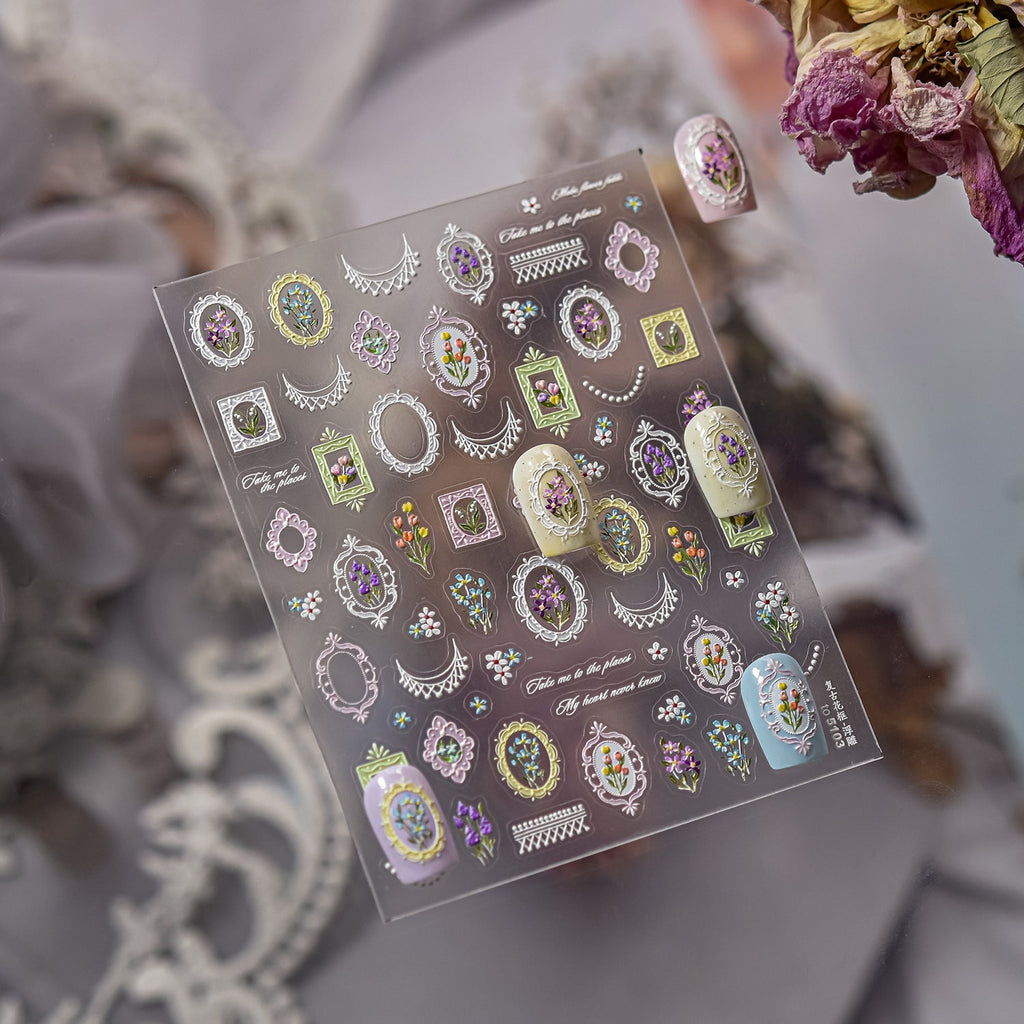 LuLuFun Studio Lace and Flower Nail Deco Stickers - Floral Nail Art Decals