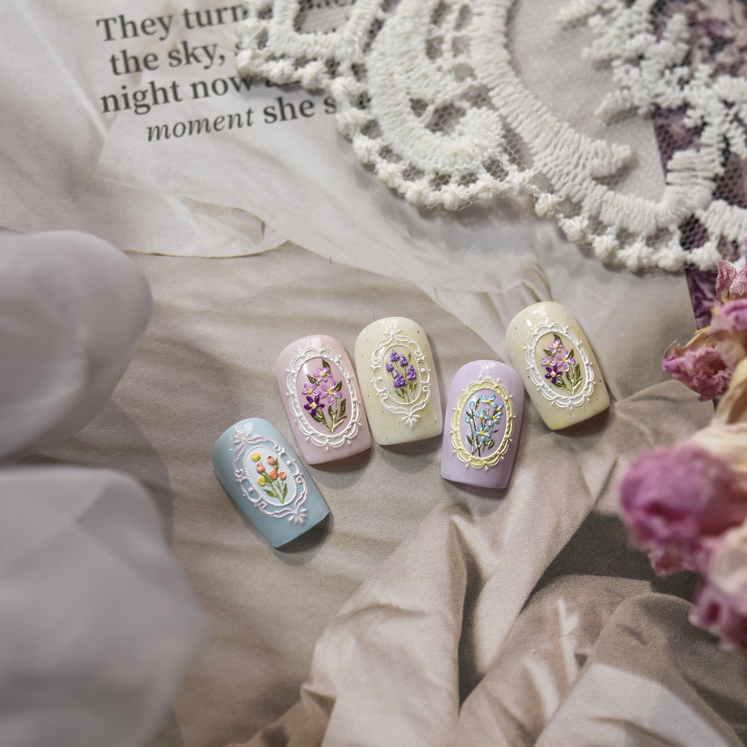 LuLuFun Studio Lace and Flower Nail Deco Stickers - Floral Nail Art Decals