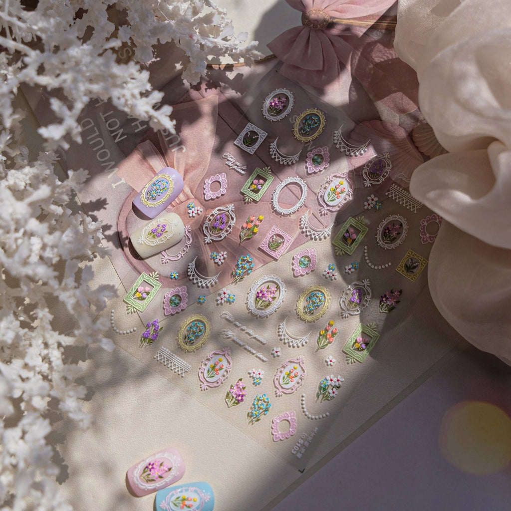 LuLuFun Studio Lace and Flower Nail Deco Stickers - Floral Nail Art Decals