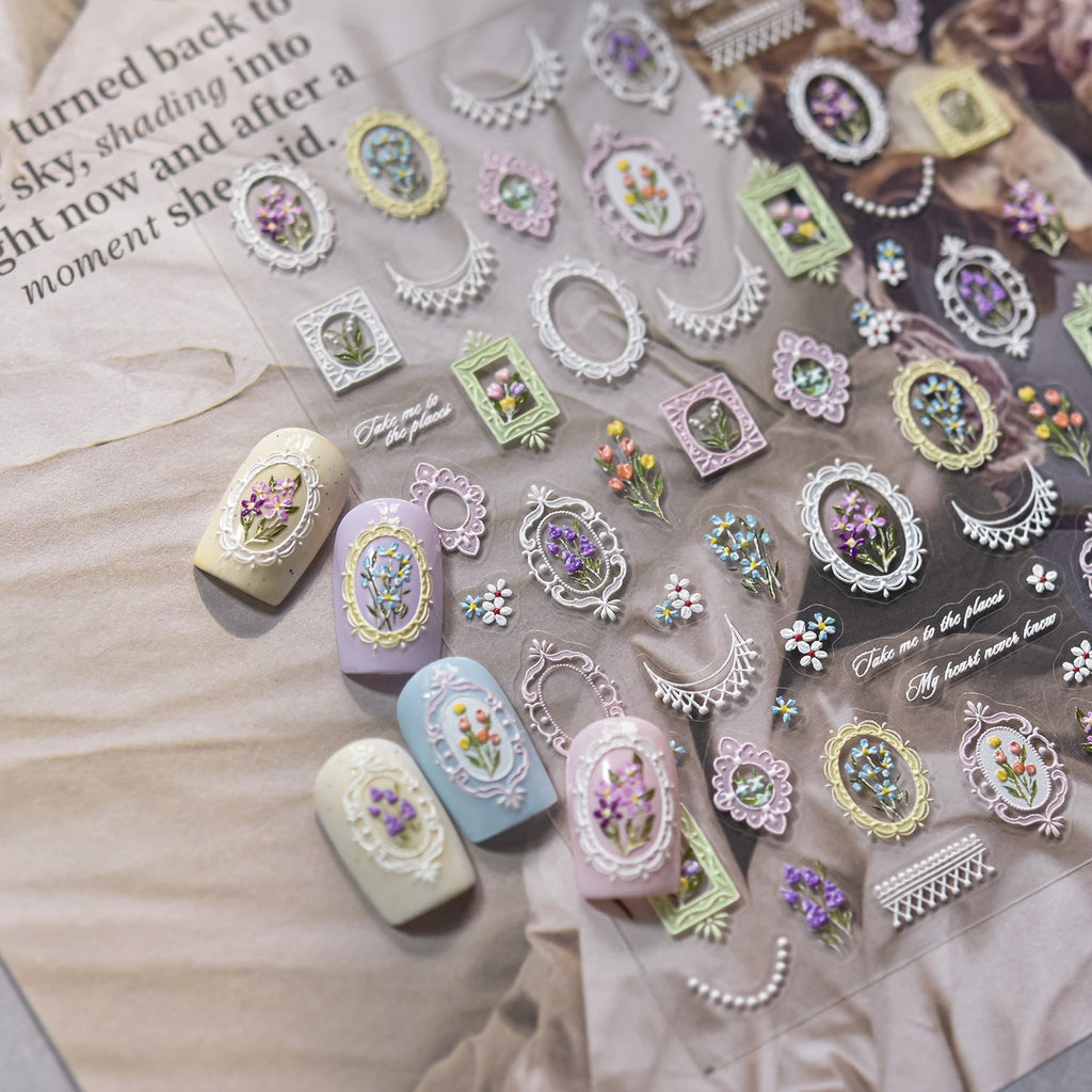 LuLuFun Studio Lace and Flower Nail Deco Stickers - Floral Nail Art Decals