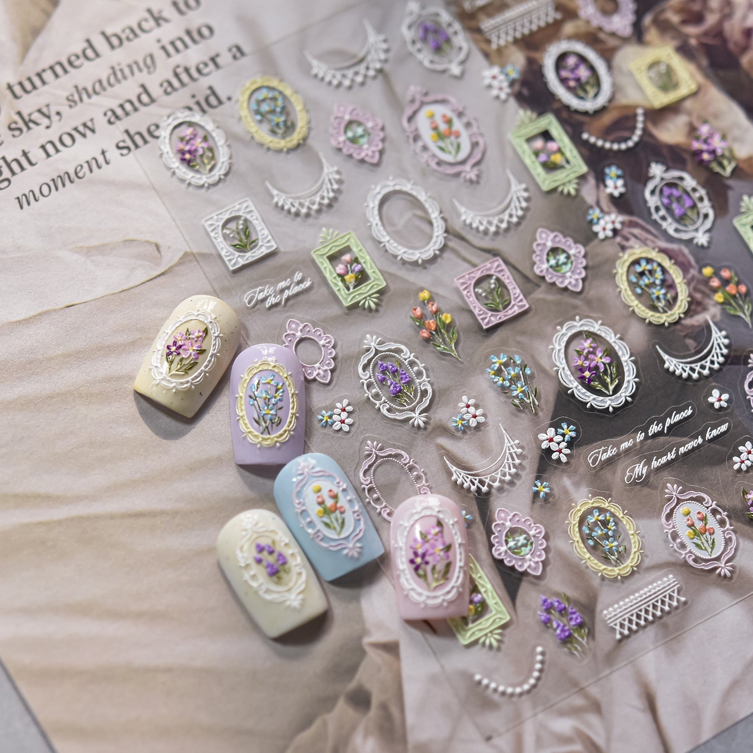 LuLuFun Studio Lace and Flower Nail Deco Stickers - Floral Nail Art Decals