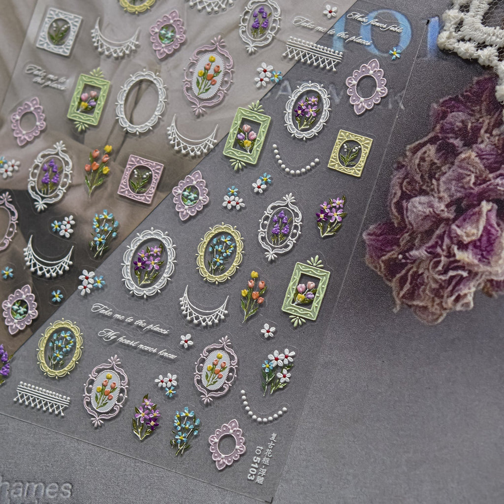 LuLuFun Studio Lace and Flower Nail Deco Stickers - Floral Nail Art Decals