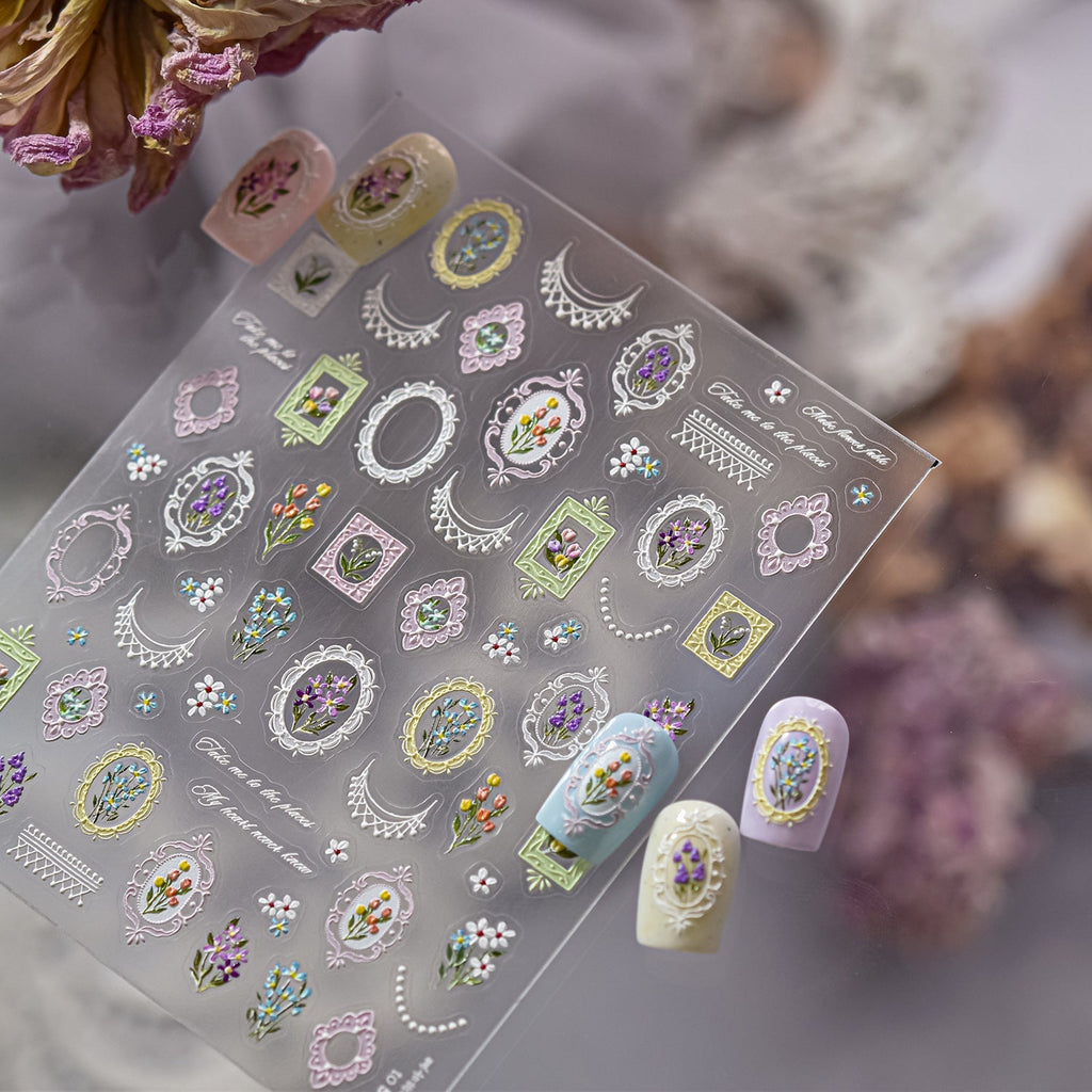 LuLuFun Studio Lace and Flower Nail Deco Stickers - Floral Nail Art Decals