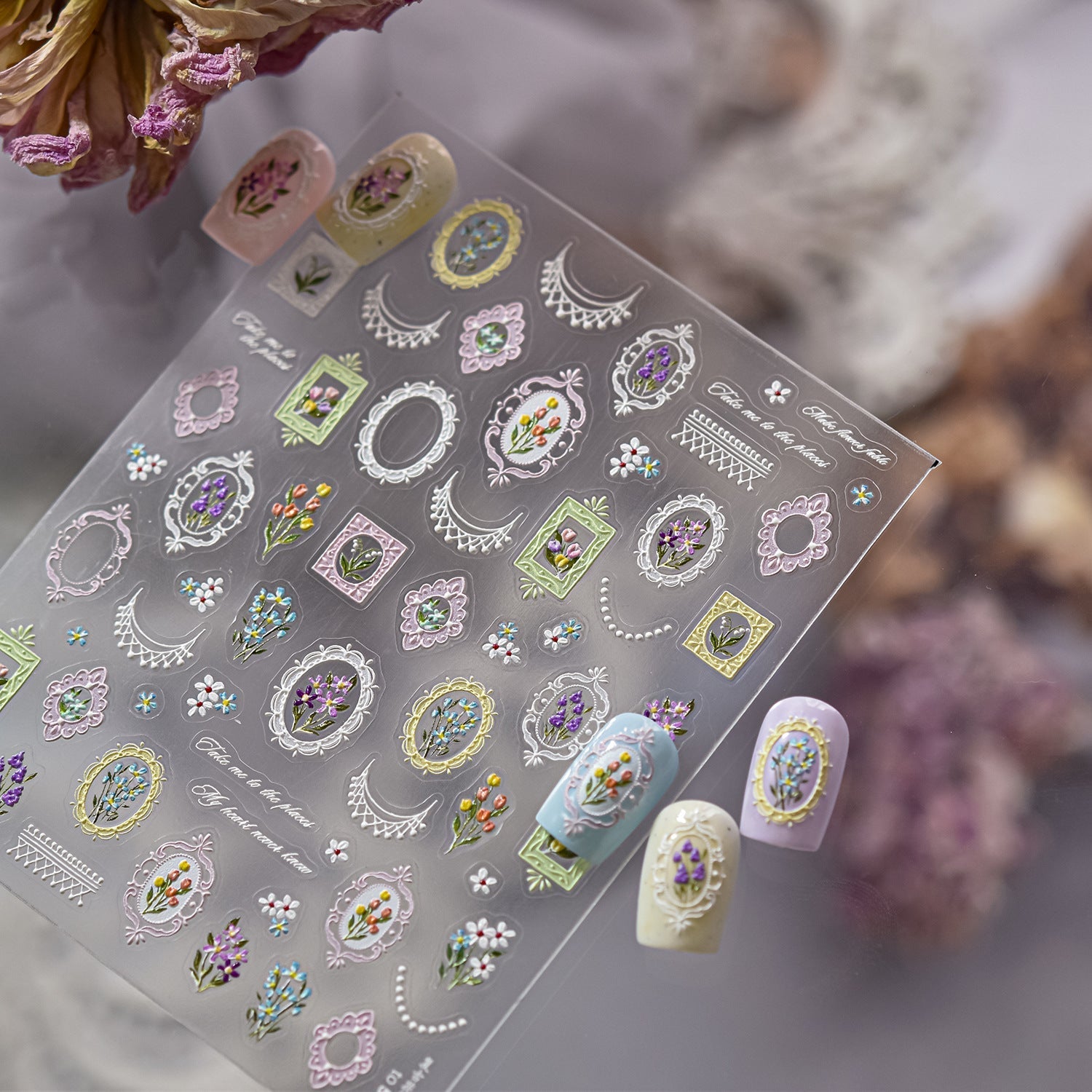 LuLuFun Studio Lace and Flower Nail Deco Stickers - Floral Nail Art Decals