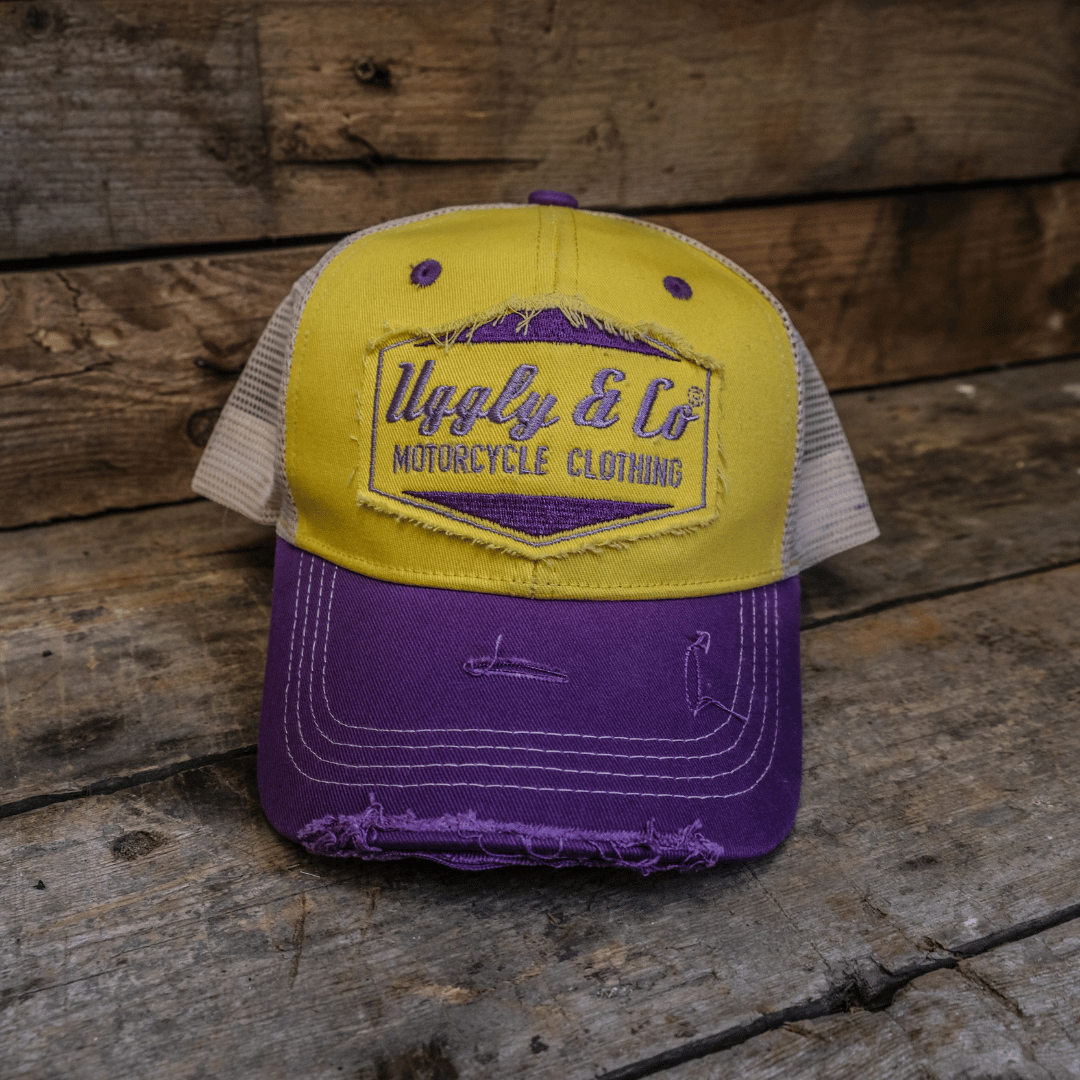 Uggly & Co Diamond Trucker Hat – Yellow & Purple Motorsport Mesh Cap