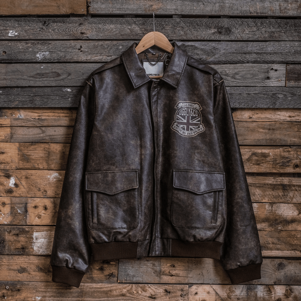 Uggly and Co Aviation Bomber Jacket – Distressed PU Leather Moto