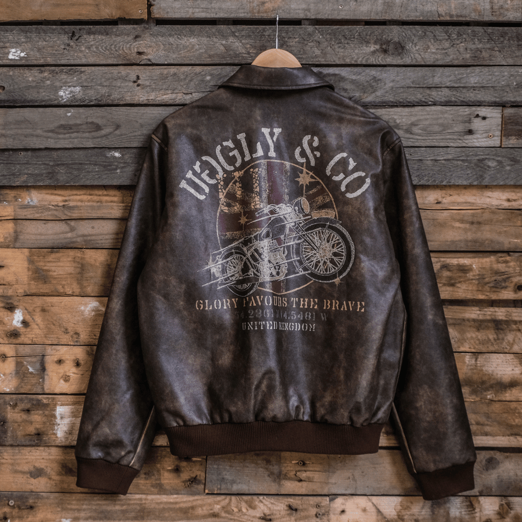 Uggly and Co Aviation Bomber Jacket – Distressed PU Leather Moto
