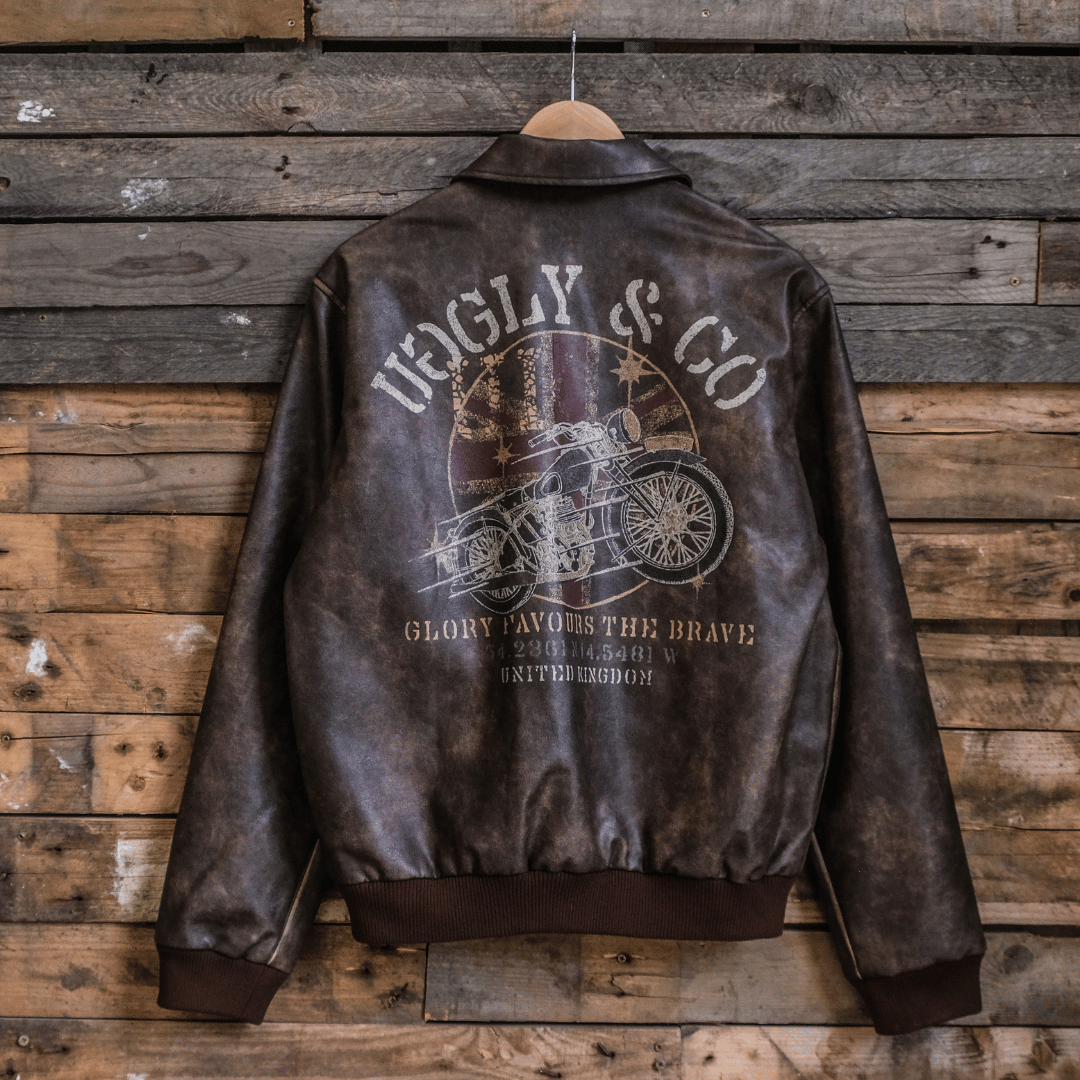 Uggly and Co Aviation Bomber Jacket – Distressed PU Leather Moto