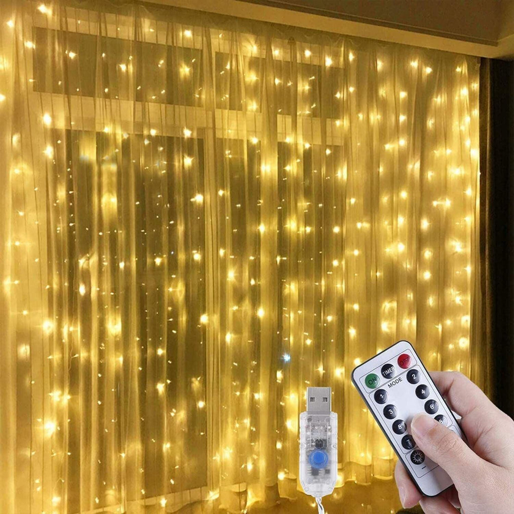 Anpro LED Curtain Lights – 3x3M USB Fairy Lights with 8 Modes, Warm White