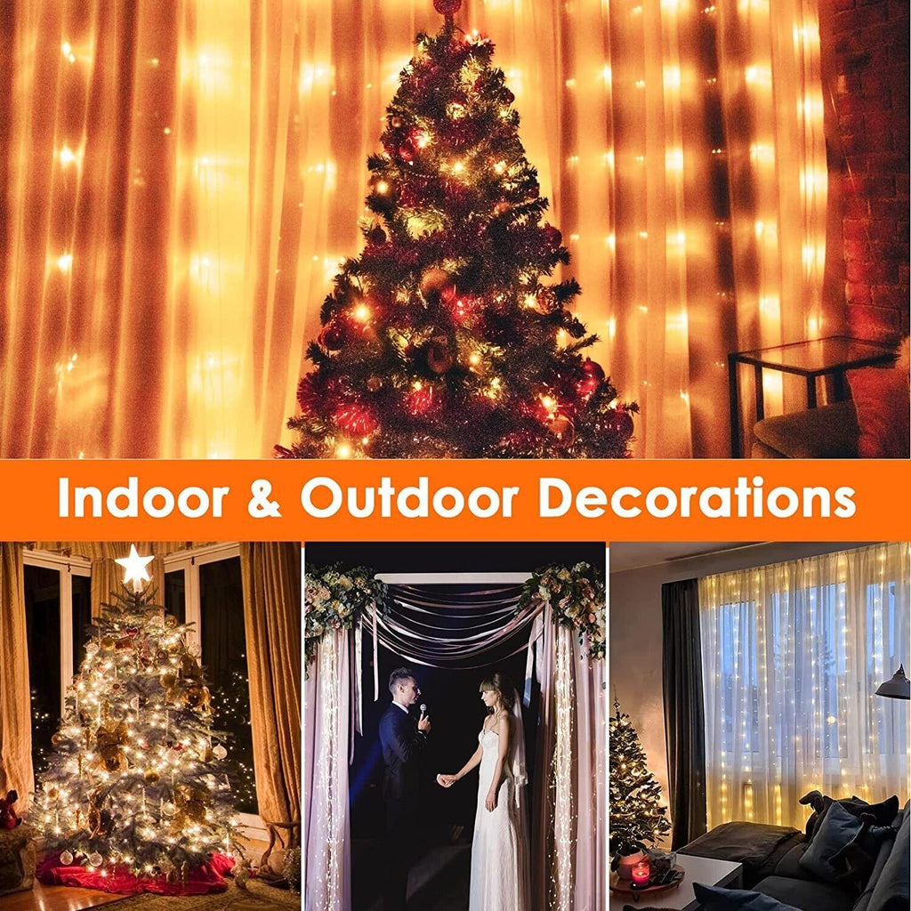 Anpro LED Curtain Lights – 3x3M USB Fairy Lights with 8 Modes, Warm White