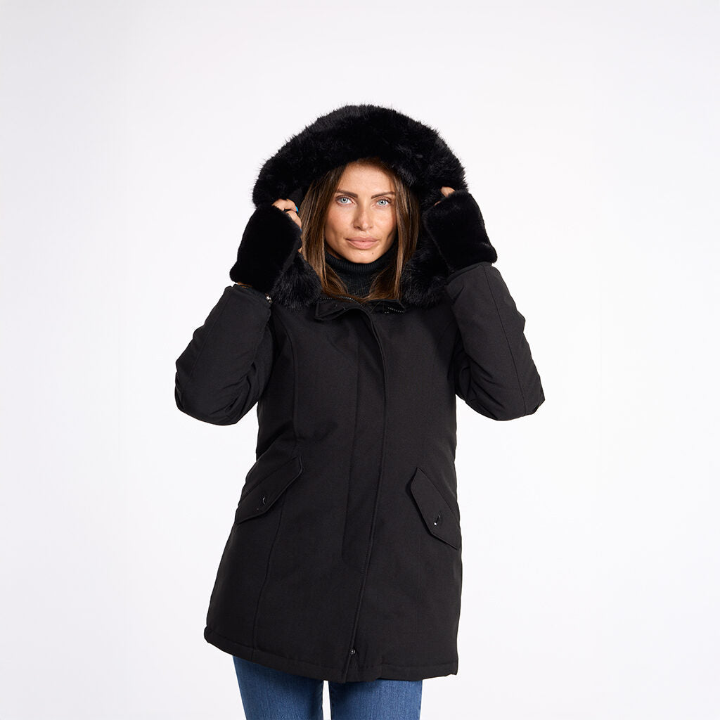 Lili Hooded Parka Jacket - Black/Black