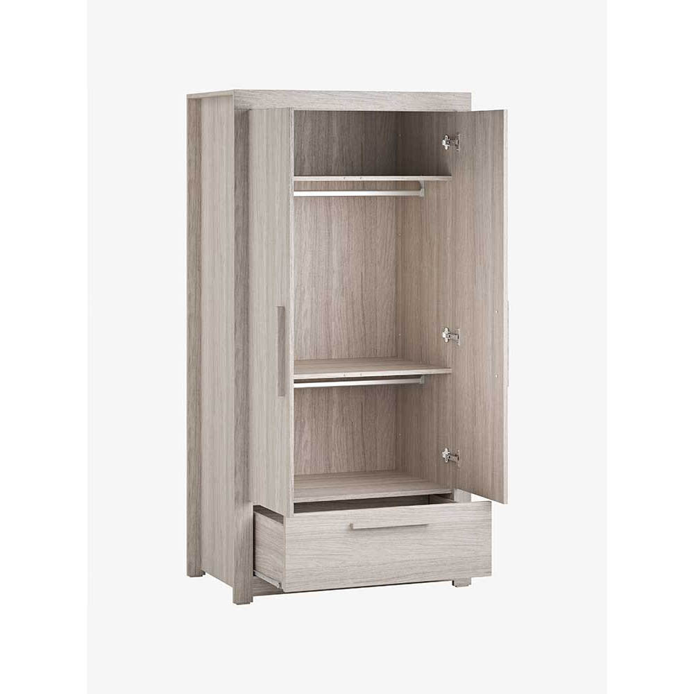 Little Acorns Ellesmere 3 Piece Nursery Furniture Set with Cot Bed, Under Drawer, Dresser and Wardrobe - Grey Ash