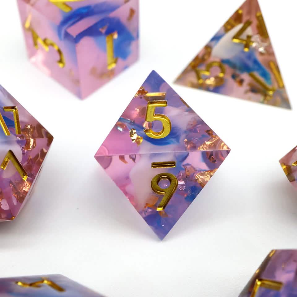 Unicorn Cream | Sharp Edge Dice | Resin | 7 Piece Set
