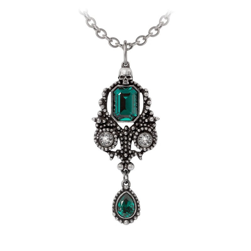 Alchemy Gothic Saint-Germain Necklace – Pewter & Green Crystal Pendant