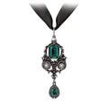 Alchemy Gothic Saint-Germain Necklace – Pewter & Green Crystal Pendant