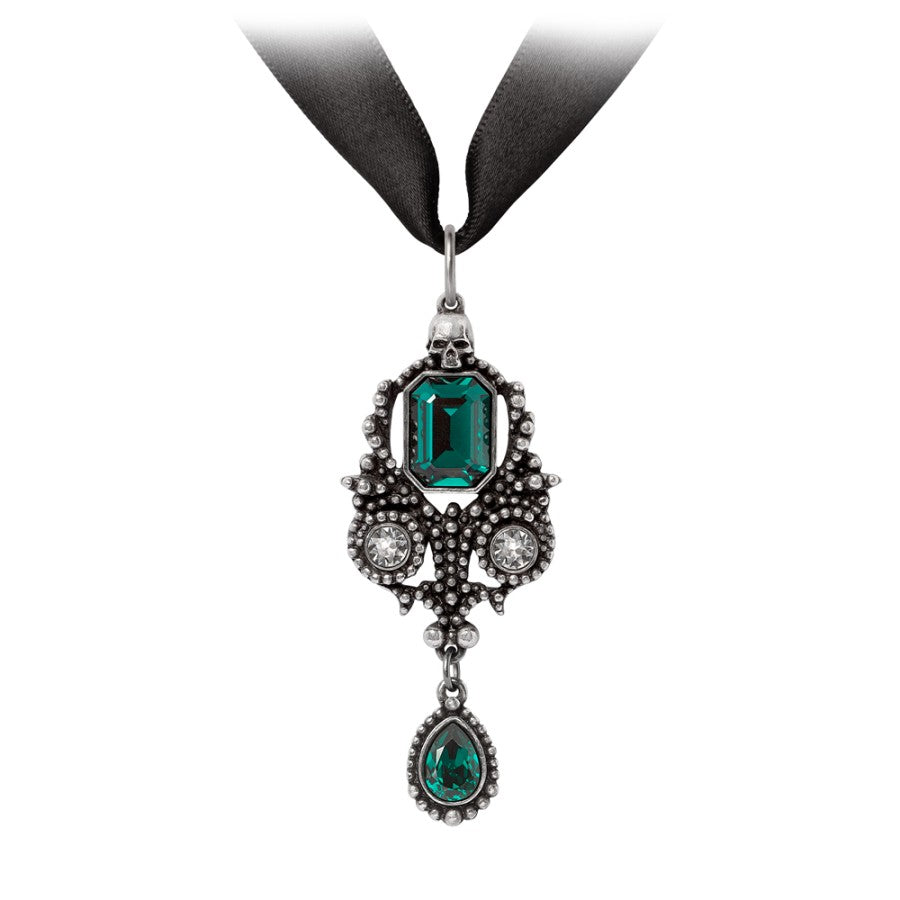Alchemy Gothic Saint-Germain Necklace – Pewter & Green Crystal Pendant