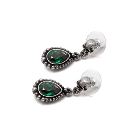 Alchemy Gothic Skull Earrings – Green Austrian Crystal Pewter Dangles