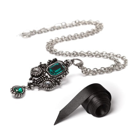 Alchemy Gothic Saint-Germain Necklace – Pewter & Green Crystal Pendant