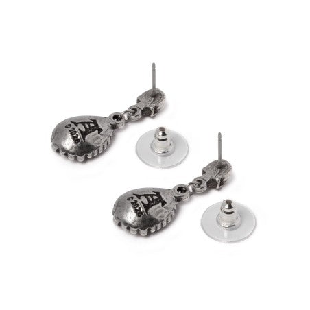 Alchemy Gothic Skull Earrings – Green Austrian Crystal Pewter Dangles
