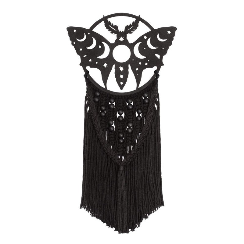 Alchemy Gothic Lunar Moth Macrame Wall Hanging | Triple Moon Decor