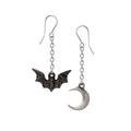 Alchemy Gothic Lunatious Bat and Crescent Moon Chain Earrings