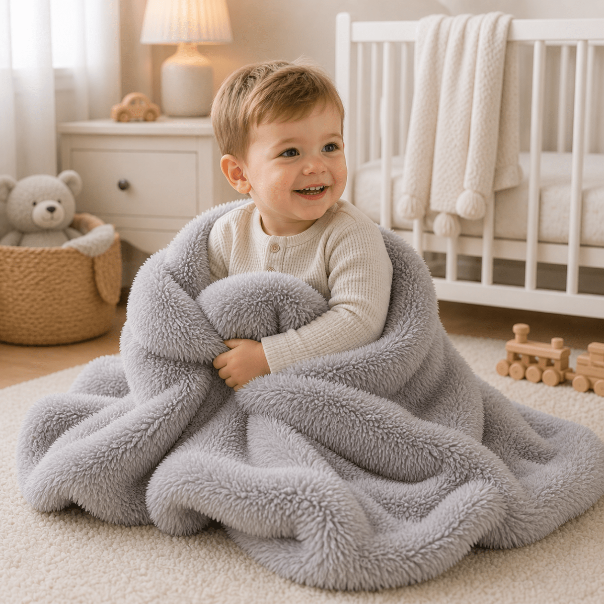 For Your Little One Luxury Faux Fur Baby Blanket - Grey - 90x100cm