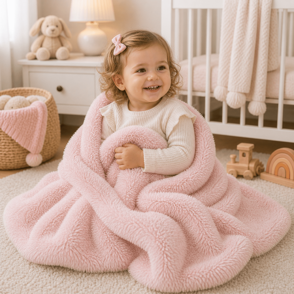 For Your Little One Pink Faux Fur Baby Blanket – Plush Velour Lining