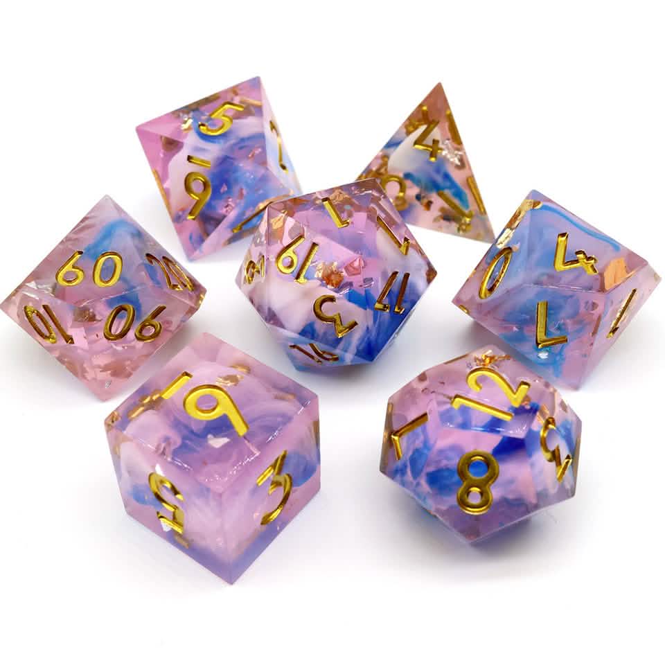 Unicorn Cream | Sharp Edge Dice | Resin | 7 Piece Set