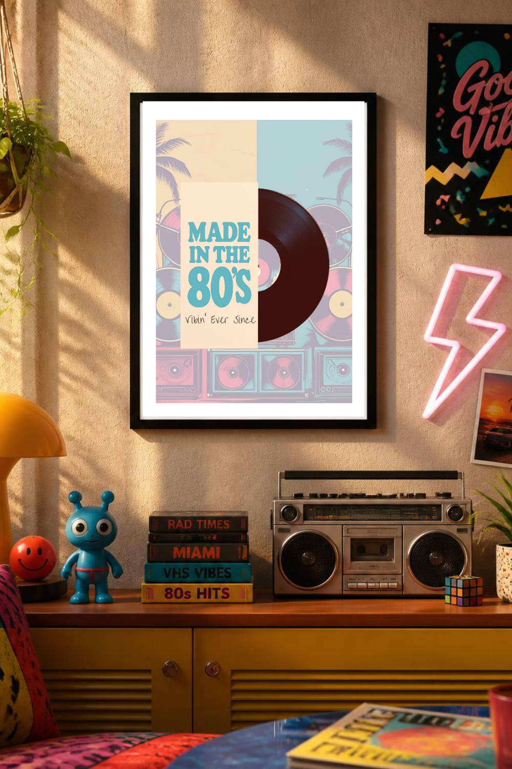 80s Retro Vinyl Record Poster - Boombox Wall Art - Vintage Music Print for Music Lovers