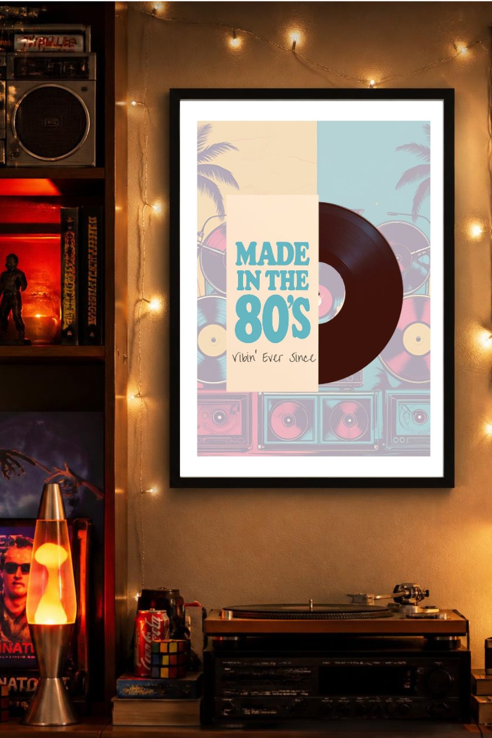 80s Retro Vinyl Record Poster - Boombox Wall Art - Vintage Music Print for Music Lovers
