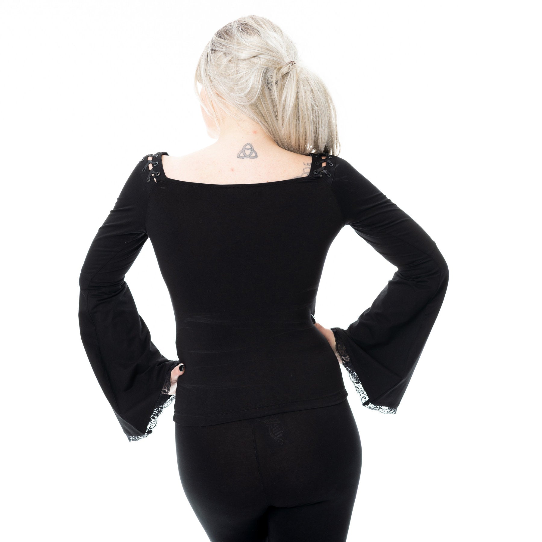 Poizen Industries Maelys Top – Black Gothic Bell Sleeve Lace-Up Top