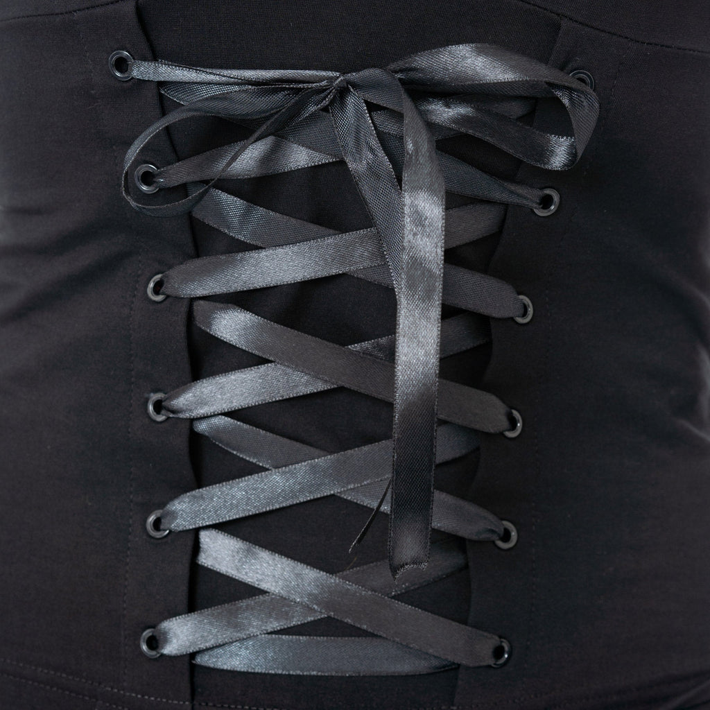 Poizen Industries Maelys Top – Black Gothic Bell Sleeve Lace-Up Top