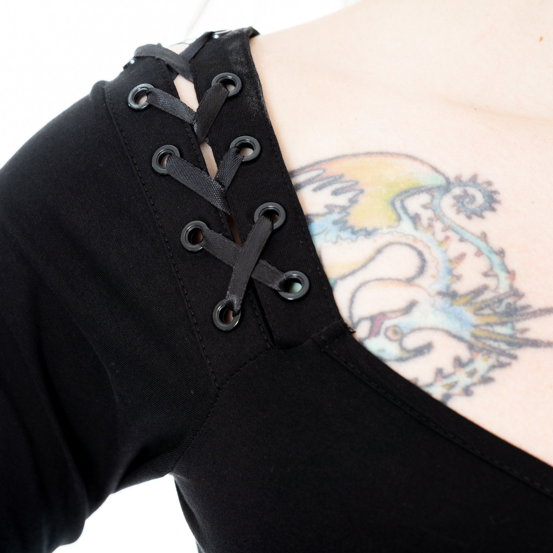 Poizen Industries Maelys Top – Black Gothic Bell Sleeve Lace-Up Top