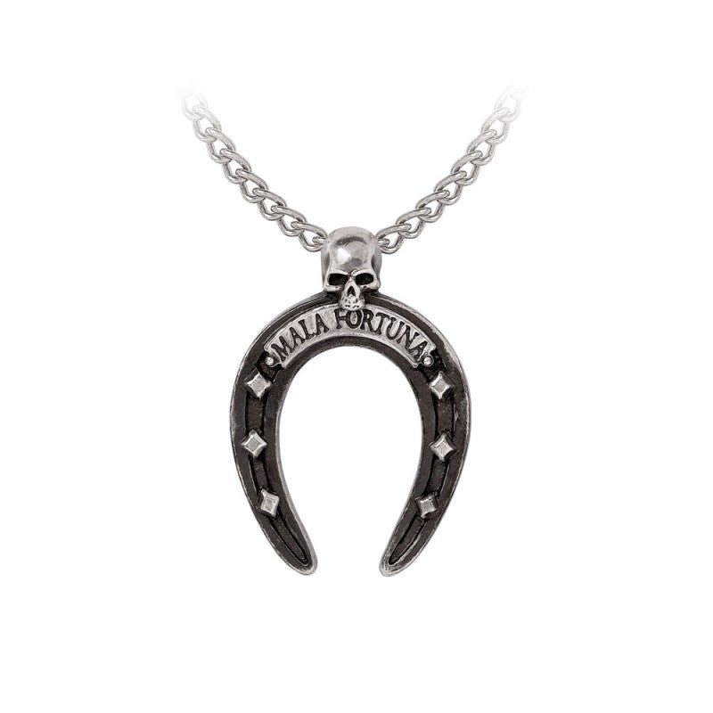 Alchemy Gothic Mala Fortuna Horseshoe Skull Necklace | English Pewter