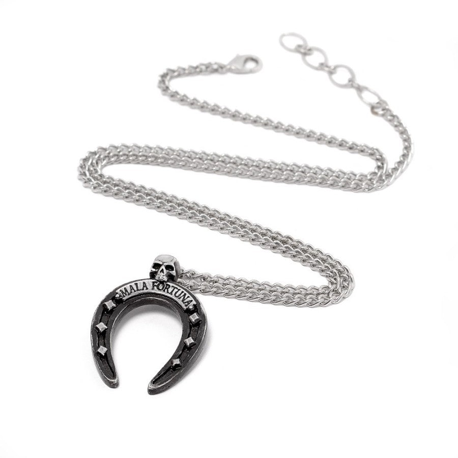 Alchemy Gothic Mala Fortuna Horseshoe Skull Necklace | English Pewter