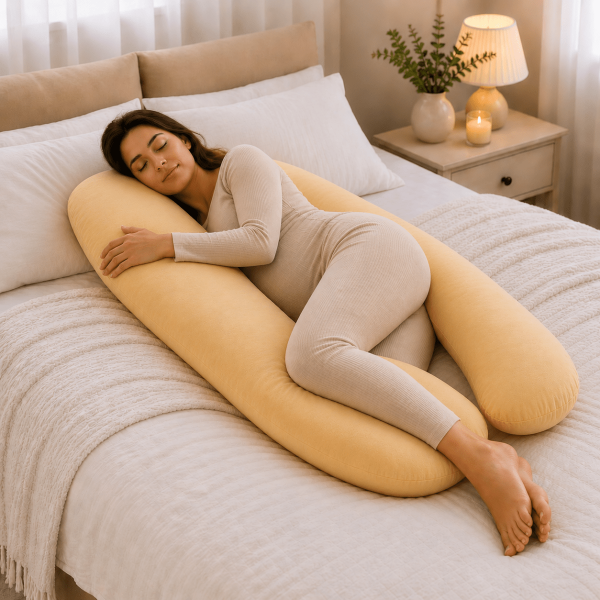 Maternity Pillow 12 Ft Full-Body Support | For Your Little One – Cream