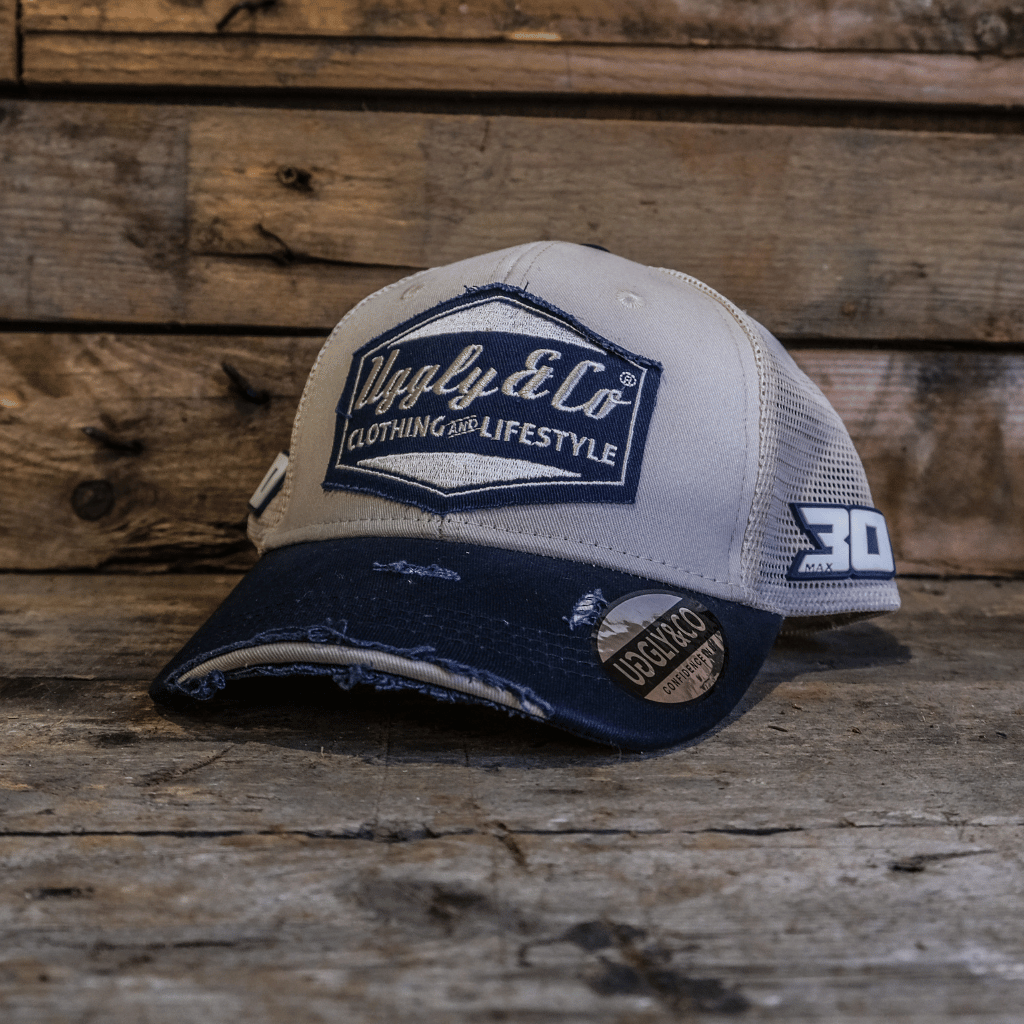 Uggly & Co Max Cook #30 Diamond Trucker Hat – Navy and Beige Vintage