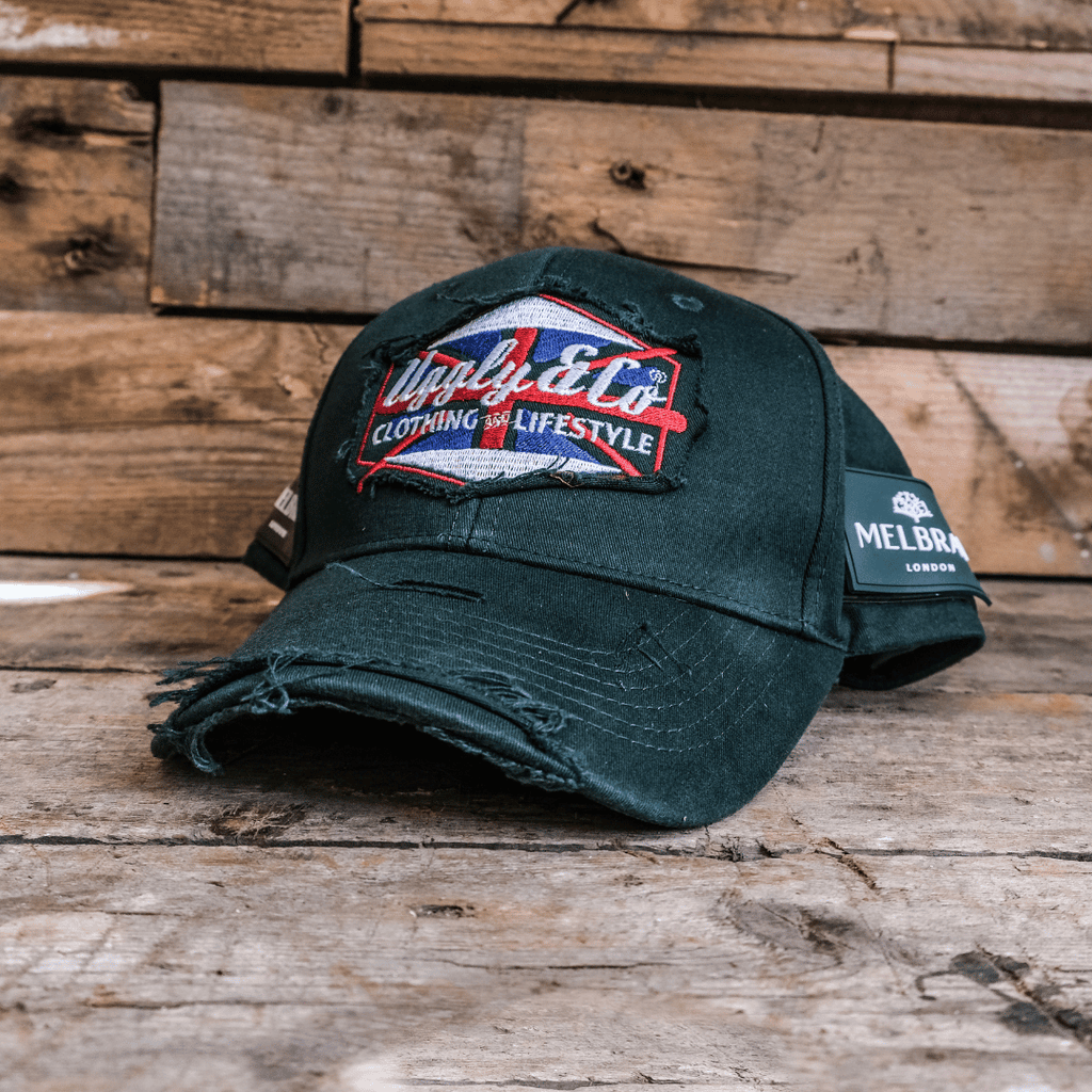 Uggly and Co Union Jack Diamond Vintage Cap – Green Cotton Aviation Hat