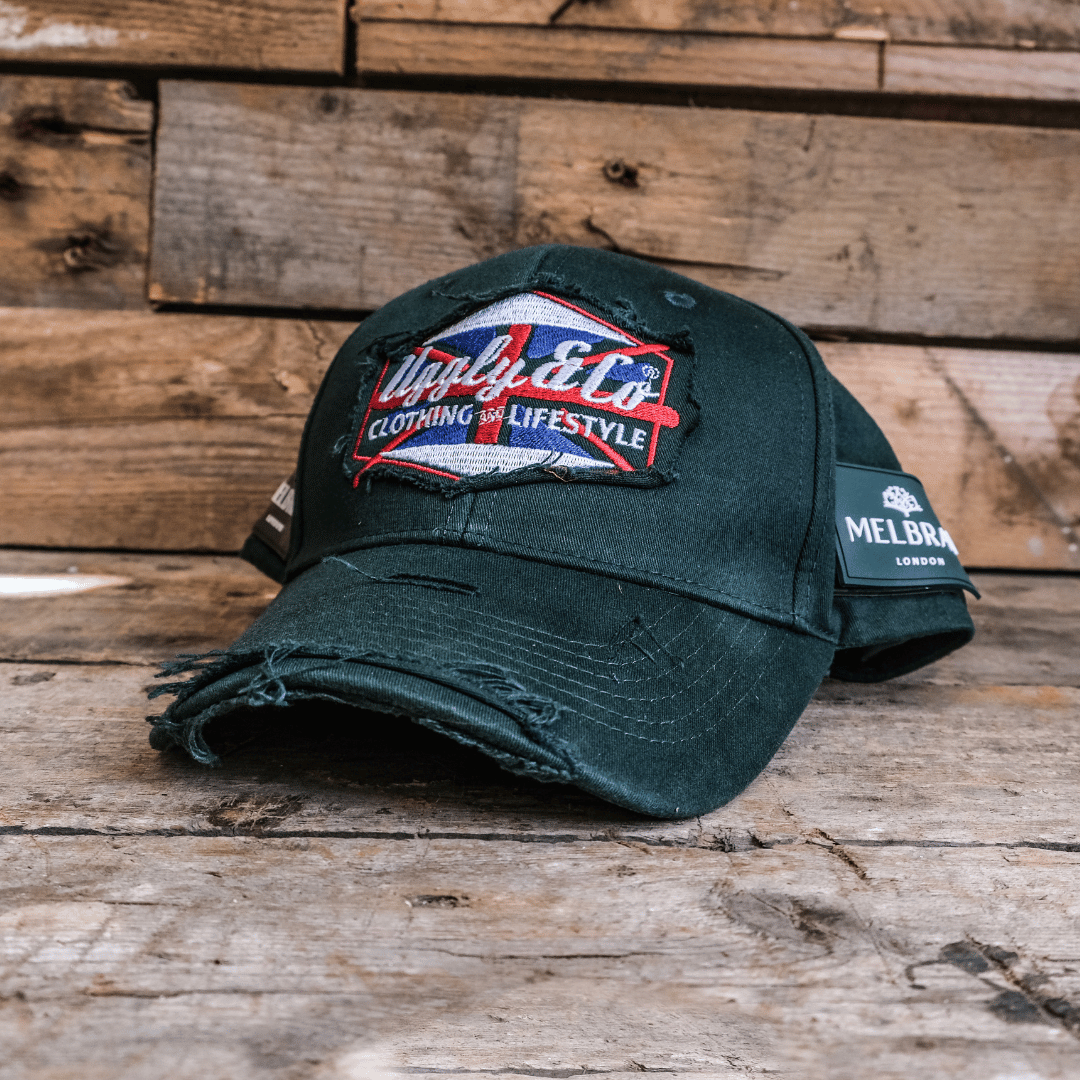Uggly and Co Union Jack Diamond Vintage Cap – Green Cotton Aviation Hat