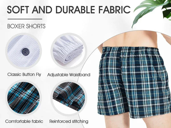 Men’s 10pcs Cotton Boxer Shorts – Plaid & Striped Underwear