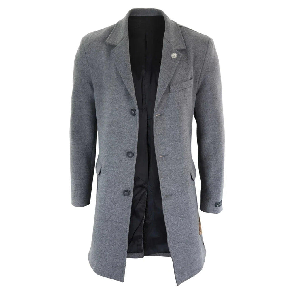 Men's 3/4 Long Overcoat Jacket Wool Feel Coat Blinders