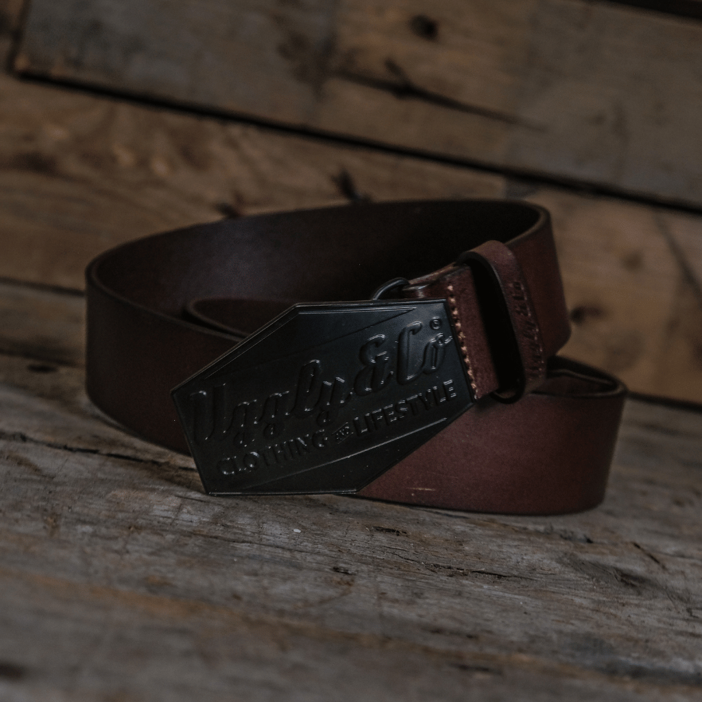 Uggly and Co Leather Diamond Belt – Western Cowhide in Cherry Walnut
