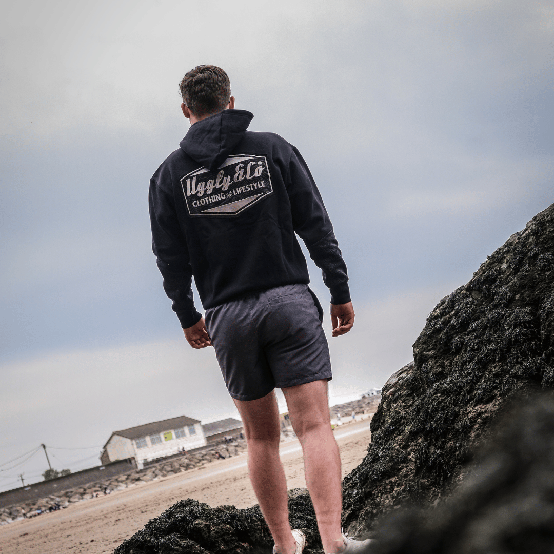 Uggly & Co Black Surf Diamond Hoodie – Heavyweight Fleece Lined