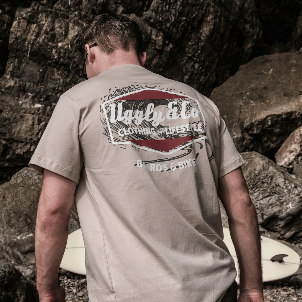 Uggly and Co Beige Surf Diamond Graphic Tee – Heavyweight Cotton T-Shirt